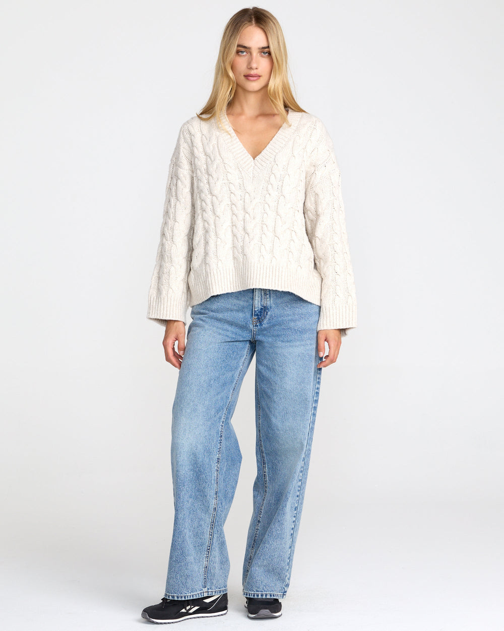 Cable V Neck Sweater - Star White | RVCA online