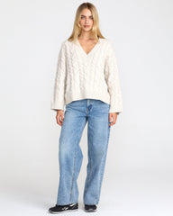 Cable V Neck Sweater - Star White | RVCA online
