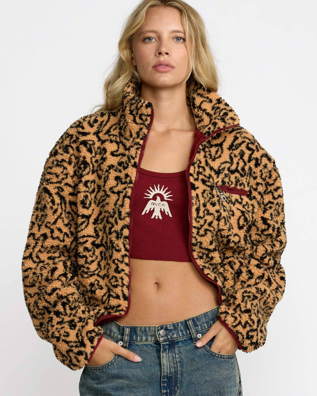 Oh Hush Sherpa Jacket - Ochre Print | RVCA US