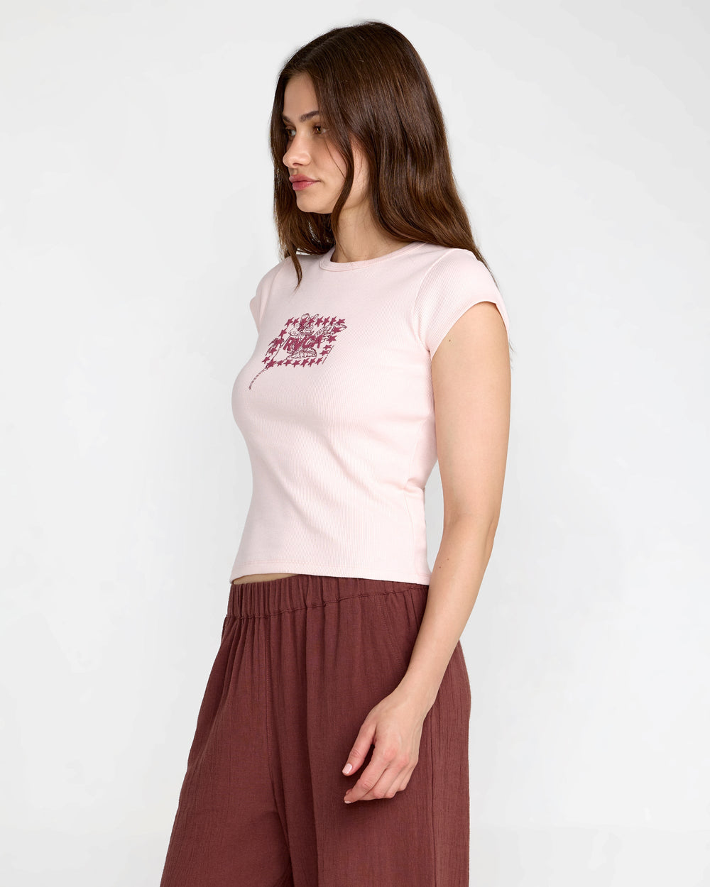Ribbed Slim Tee - Hazey Pink | RVCA on sale