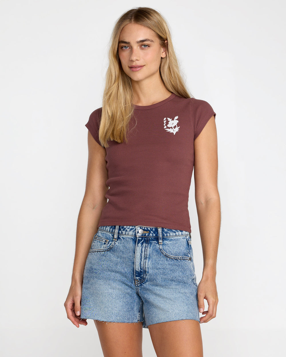 Ribbed Slim Tee - Terra Brown | RVCA for sale