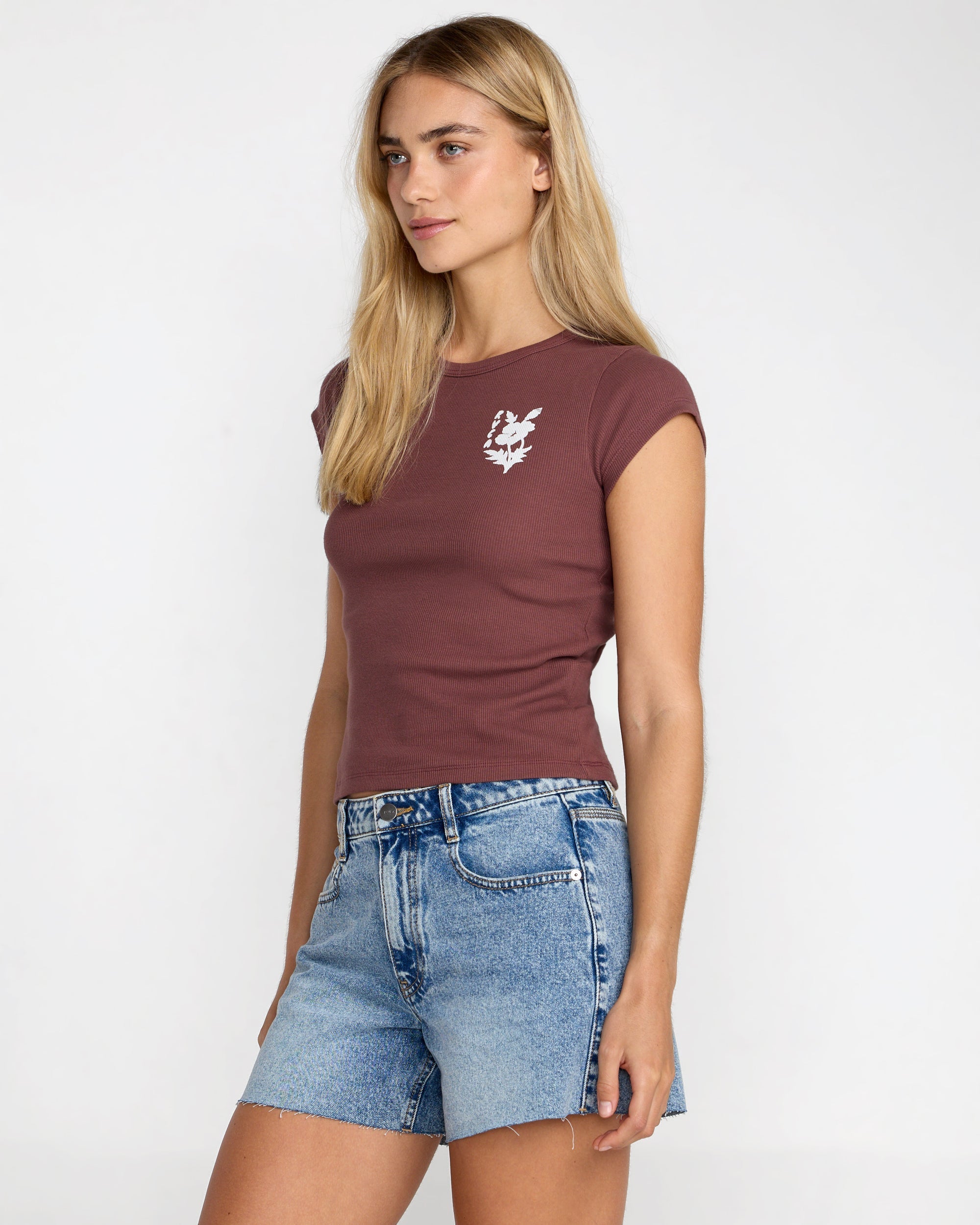 Ribbed Slim Tee - Terra Brown | RVCA for sale