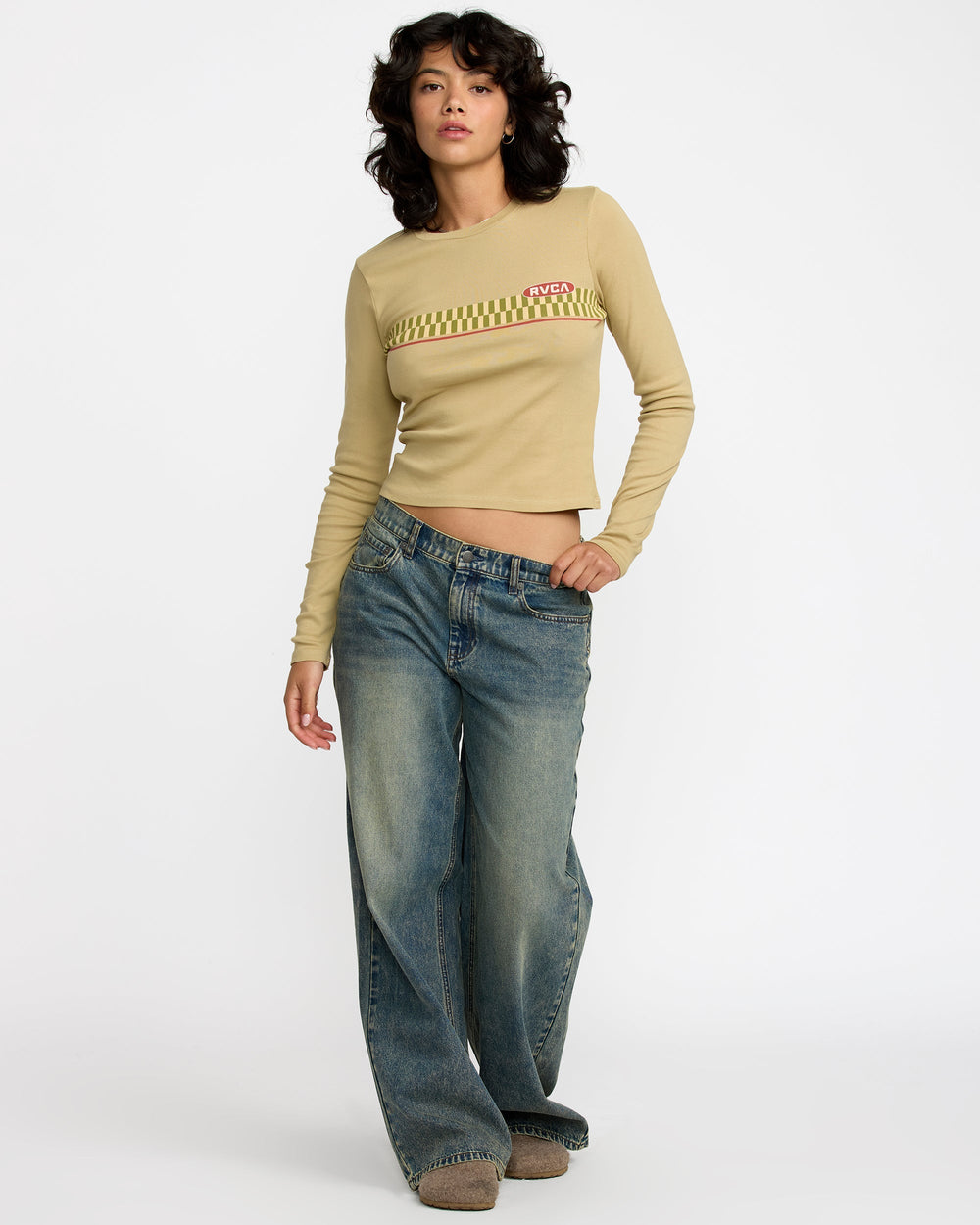 Fortune Long Sleeve Tee - Olive Grey | RVCA on sale
