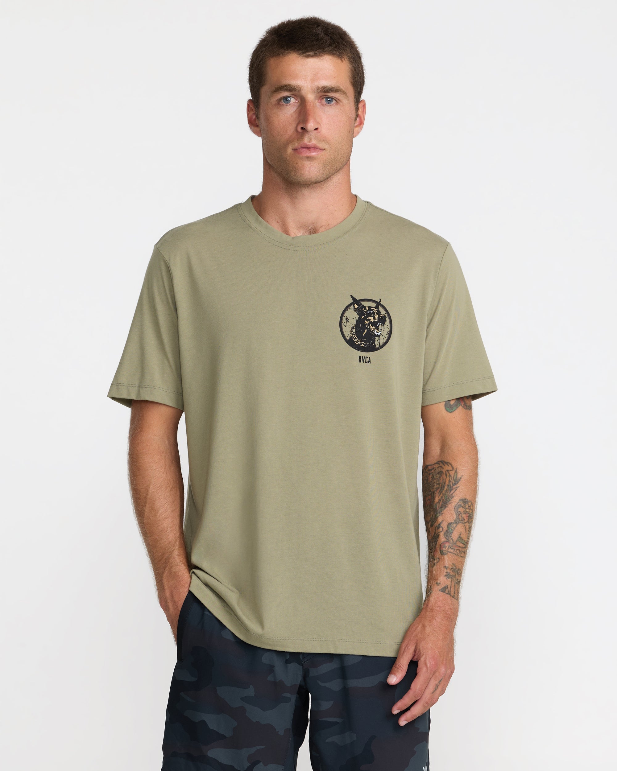Chaos Short Sleeve Tee - Covert Green | RVCA for sale