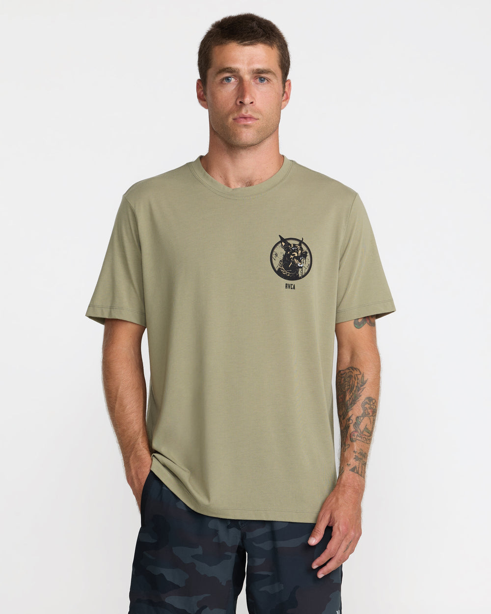 Chaos Short Sleeve Tee - Covert Green | RVCA for sale