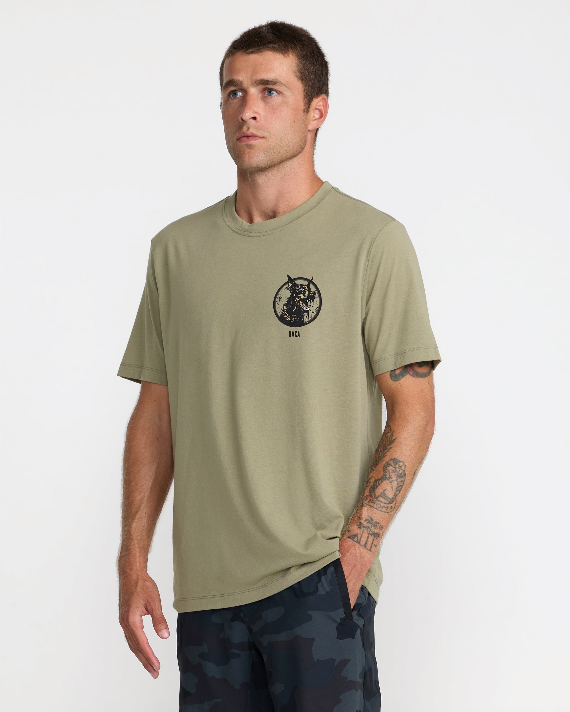 Chaos Short Sleeve Tee - Covert Green | RVCA for sale