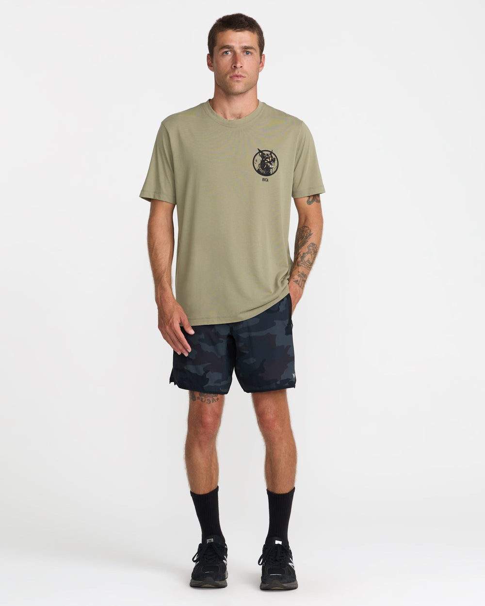 Chaos Short Sleeve Tee - Covert Green | RVCA for sale
