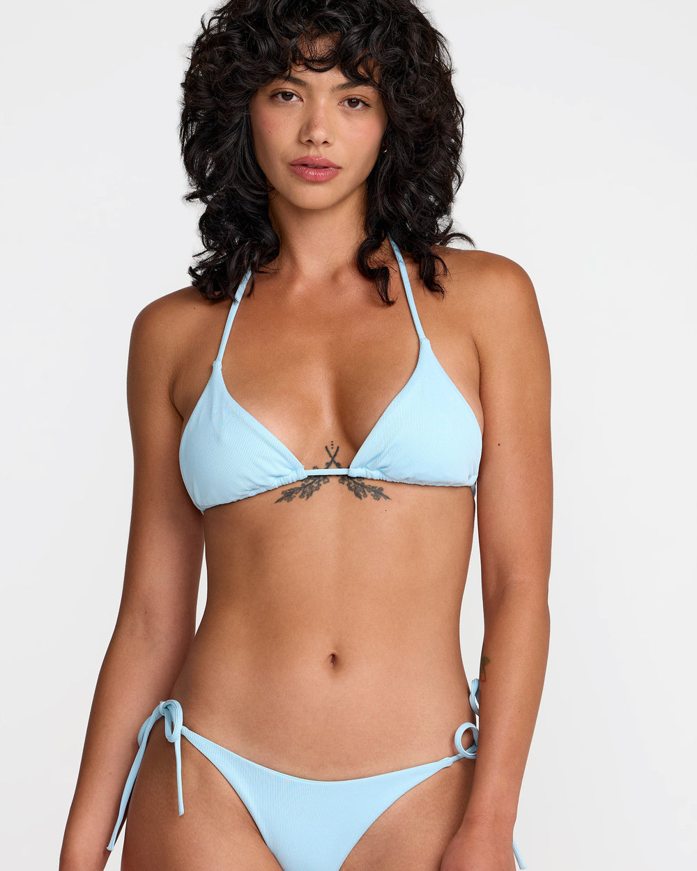 Micro Rib Halter Triangle Bikini Top - Dust Blue | RVCA online
