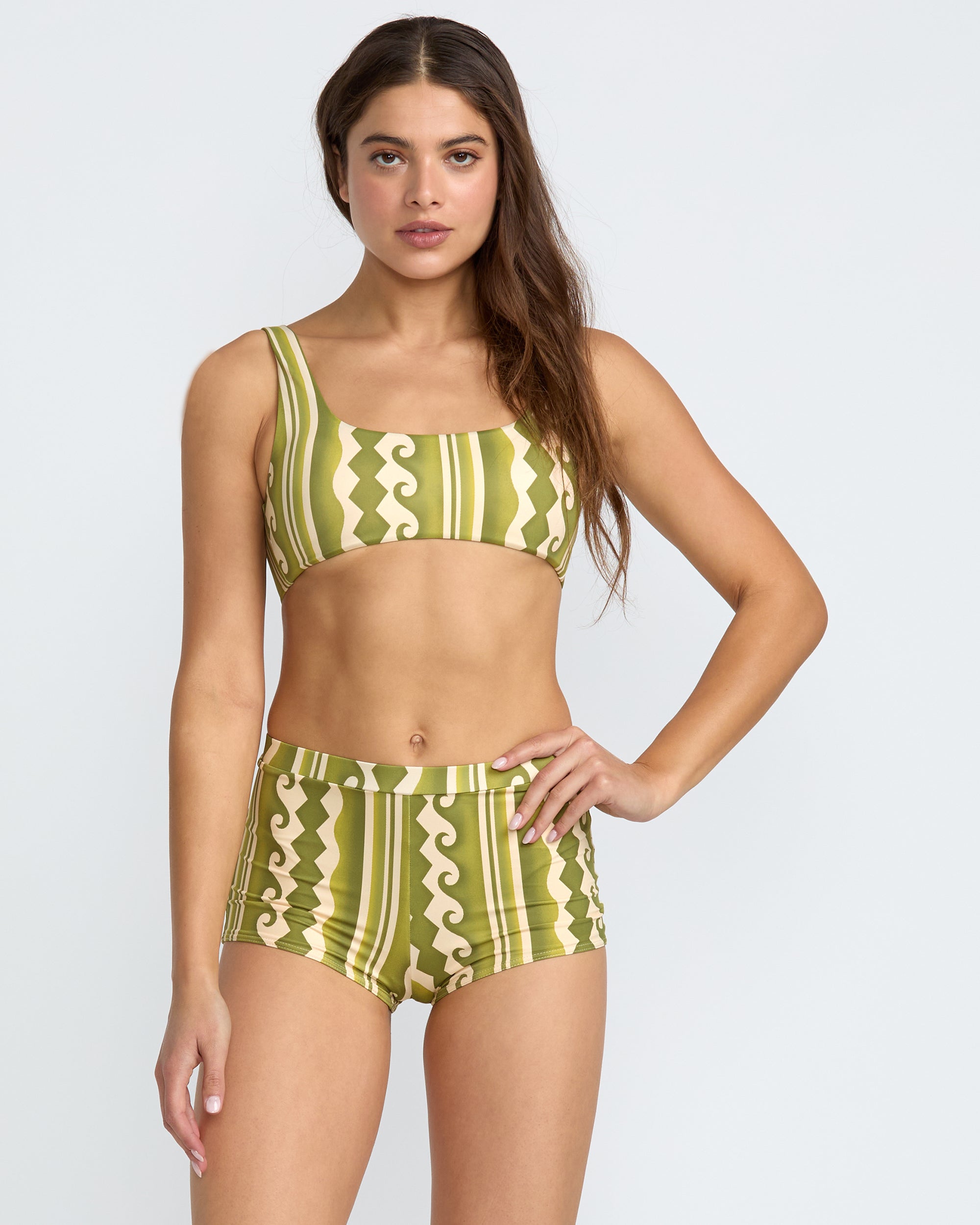 Beach Wave Lace Back Bralette Bikini Top - Martini Olive Print | RVCA US