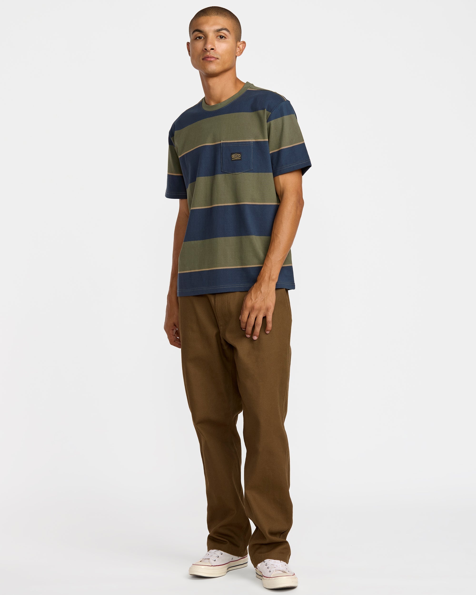 Dayshift Stripe Short Sleeve Tee - Moody Blue | RVCA on sale