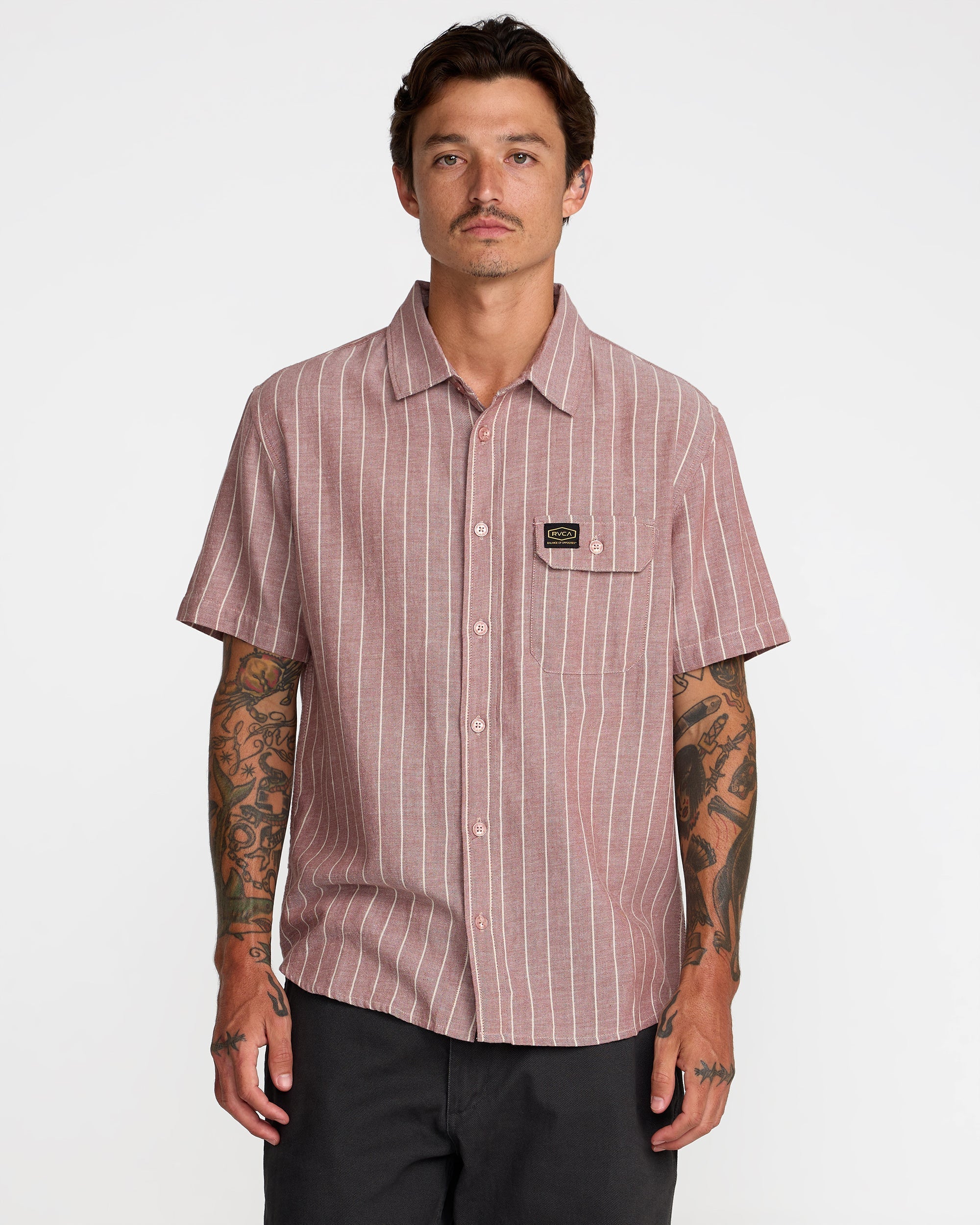 Dayshift Stripe II Short Sleeve Shirt - Red Earth | RVCA for sale