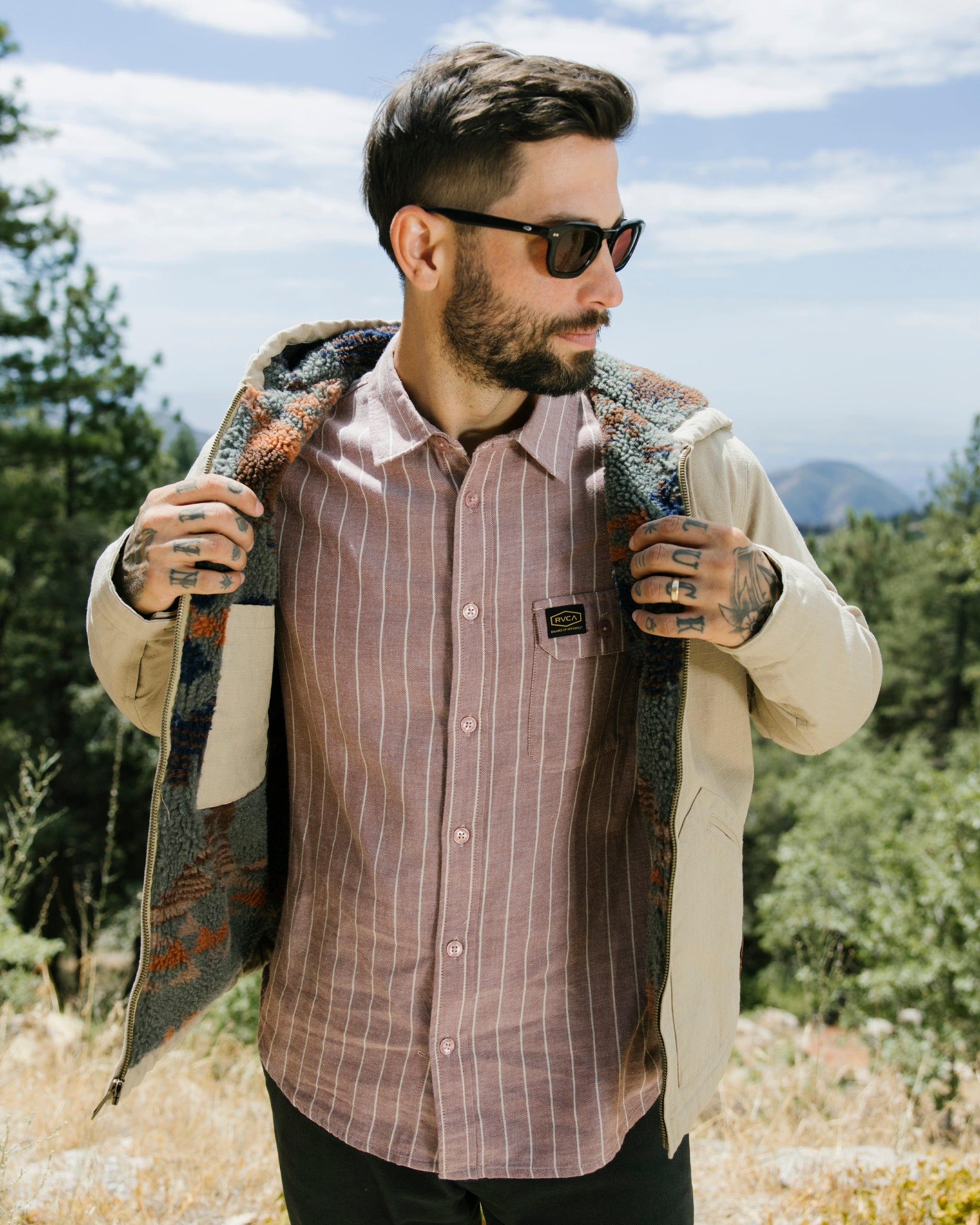 Dayshift Stripe II Short Sleeve Shirt - Red Earth | RVCA for sale