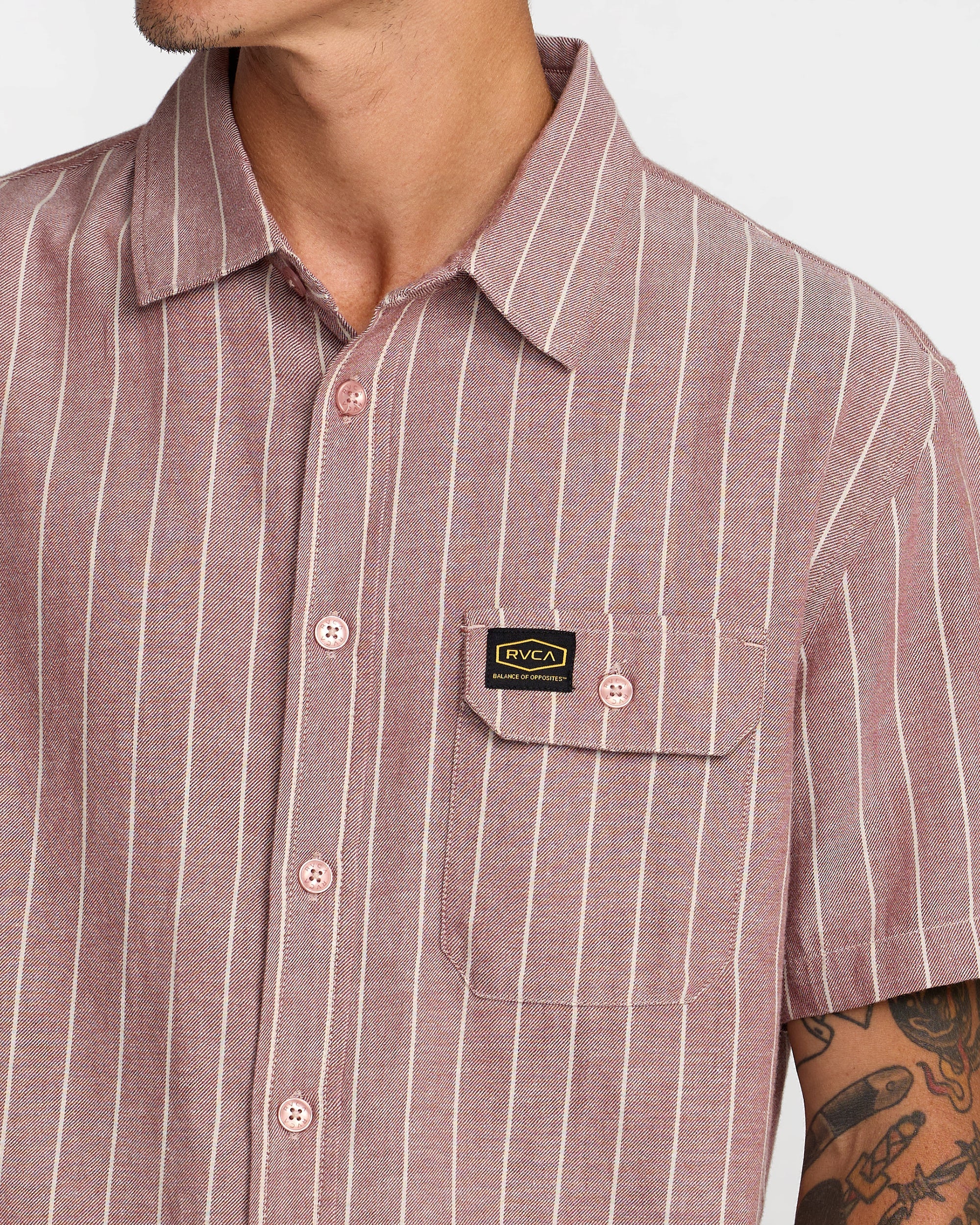 Dayshift Stripe II Short Sleeve Shirt - Red Earth | RVCA for sale
