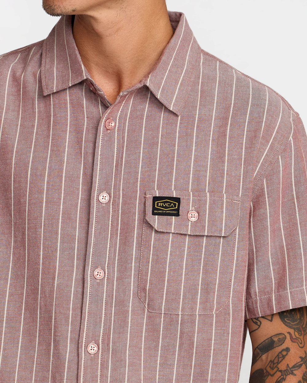 Dayshift Stripe II Short Sleeve Shirt - Red Earth | RVCA for sale
