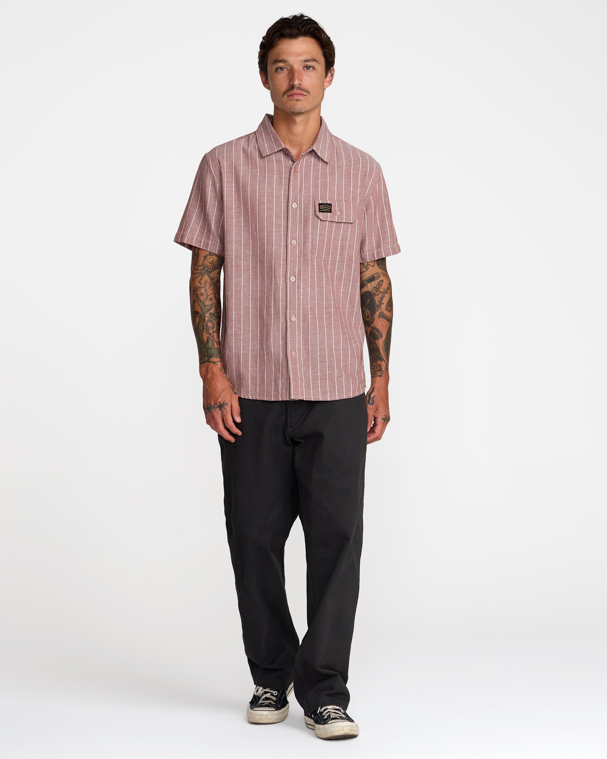 Dayshift Stripe II Short Sleeve Shirt - Red Earth | RVCA for sale