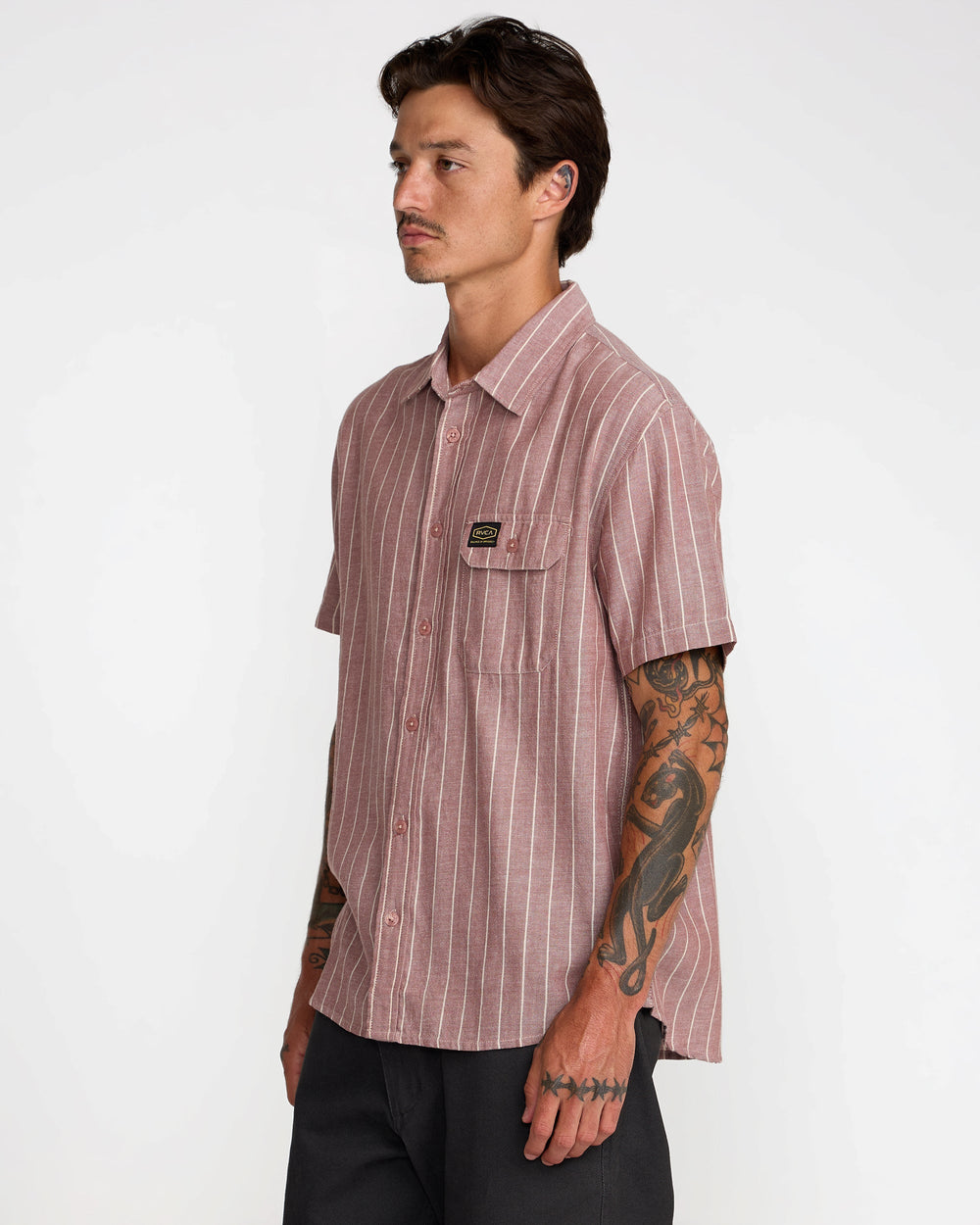 Dayshift Stripe II Short Sleeve Shirt - Red Earth | RVCA for sale