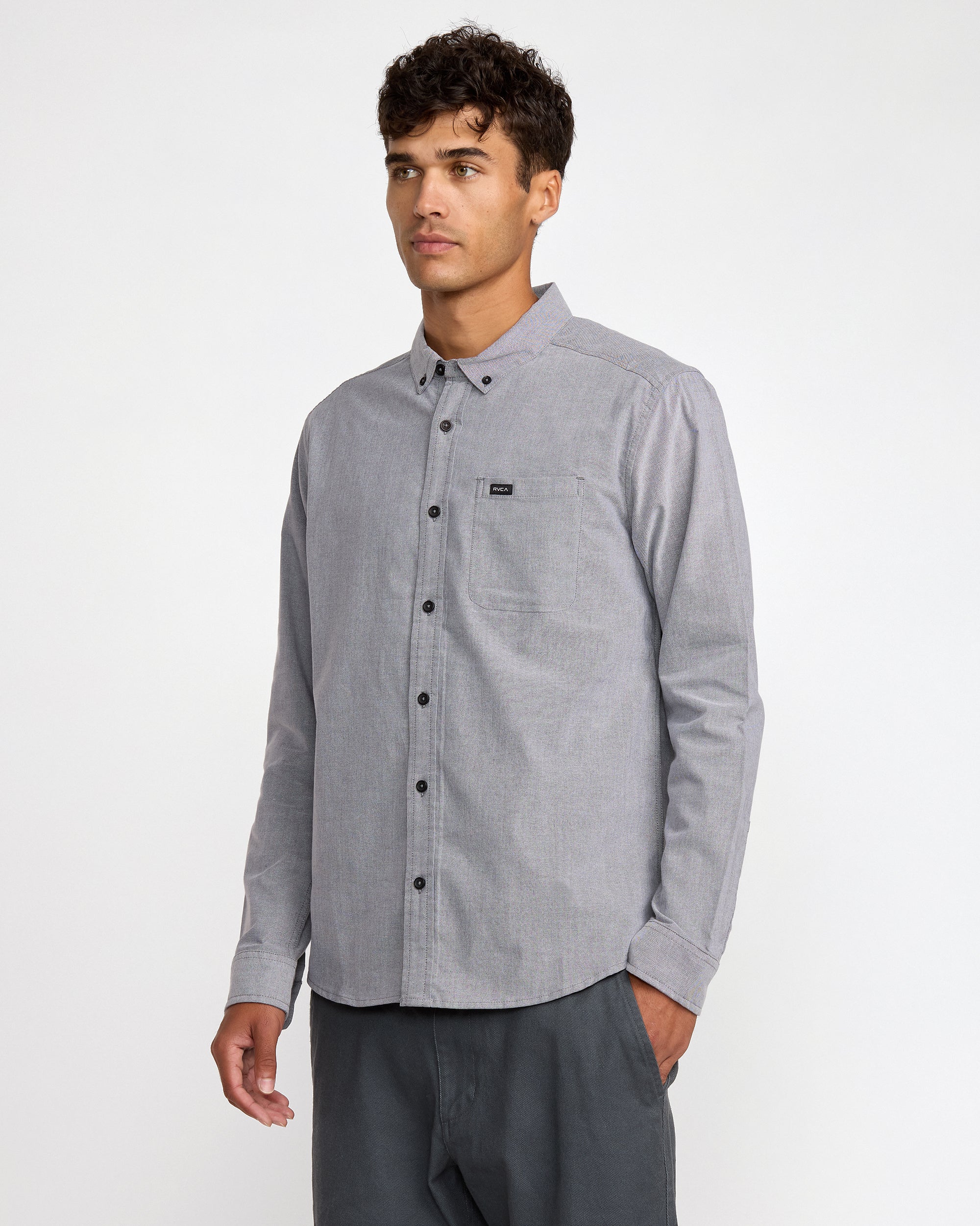 That'll Do Stretch Woven Long Sleeve Shirt - Garage Blue | RVCA discount